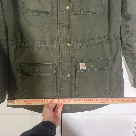 Carhartt Utility Jacket Dusty Olive Green Size Small Canvas Gorpcore Distressed - Picture 9 of 15